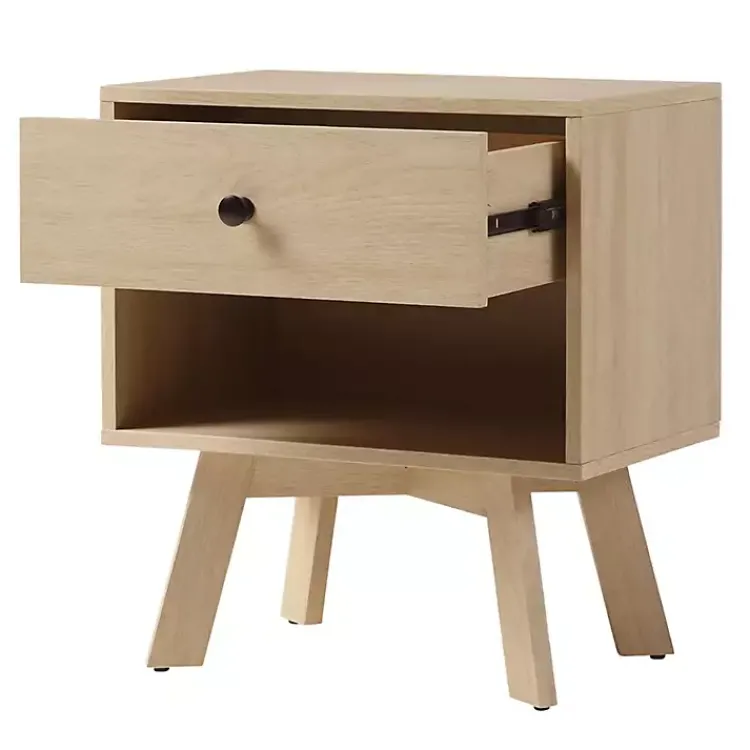 Nightstands-Kirklands Home Coastal Oak Wood Mid-century Modern Nightsd Tan