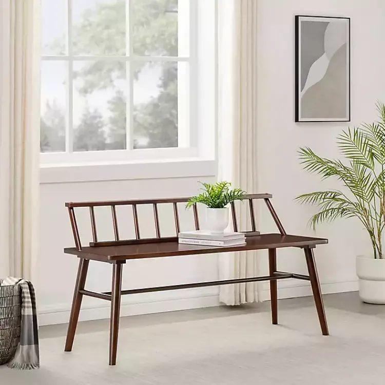 Benches & Ottomans-Kirklands Home Walnut Wood Low Back Spindle Bench Brown