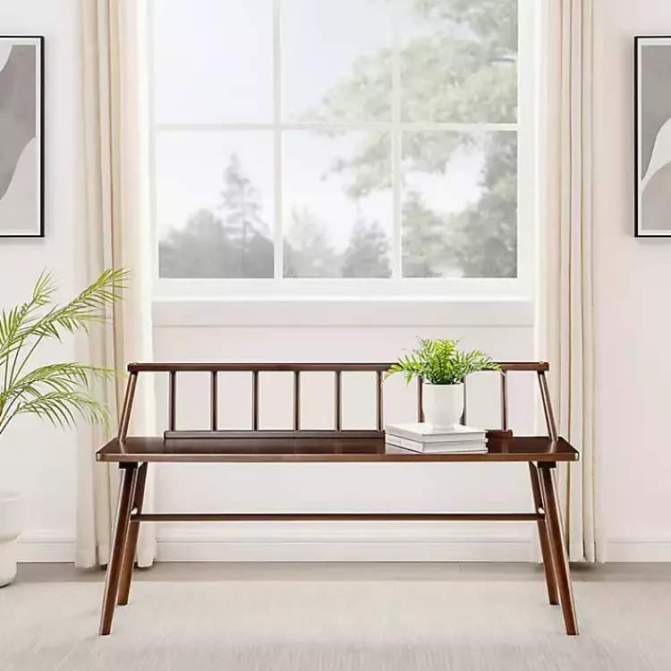 Benches & Ottomans-Kirklands Home Walnut Wood Low Back Spindle Bench Brown