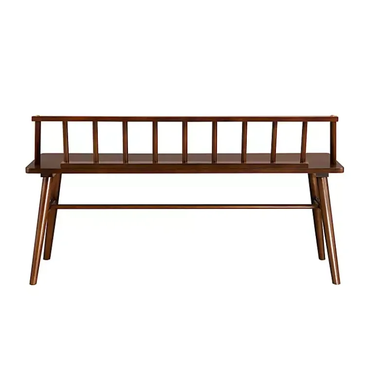 Benches & Ottomans-Kirklands Home Walnut Wood Low Back Spindle Bench Brown
