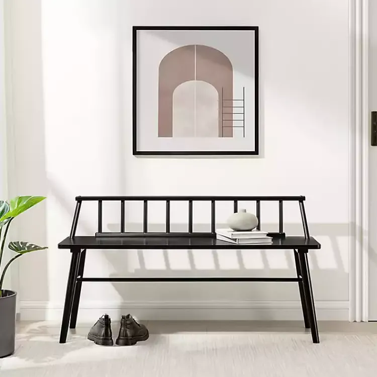 Benches & Ottomans-Kirklands Home Wood Low Back Spindle Bench Black