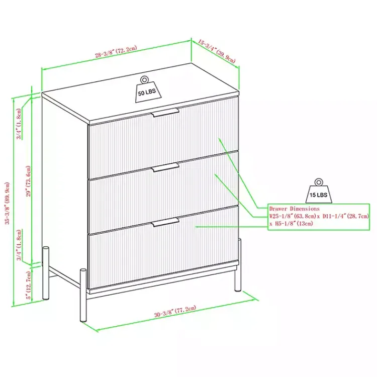 Dressers & Chests-Kirklands Home Reeded 3-Drawer Dresser Brown
