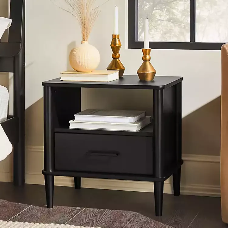 Nightstands-Kirklands Home Wood Spindle Leg Nightstand Black