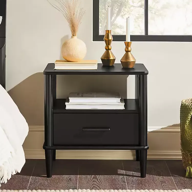 Nightstands-Kirklands Home Wood Spindle Leg Nightstand Black