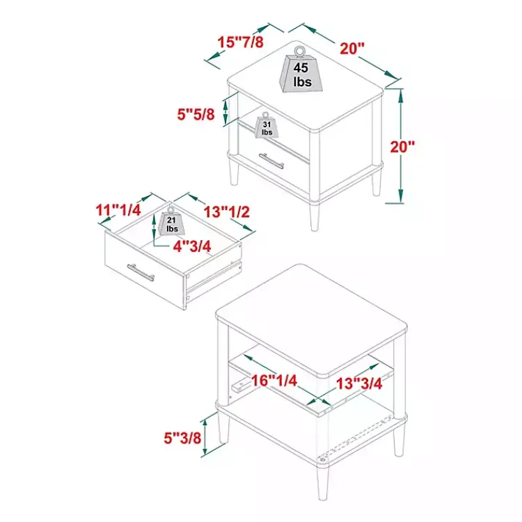 Nightstands-Kirklands Home Wood Spindle Leg Nightstand Black