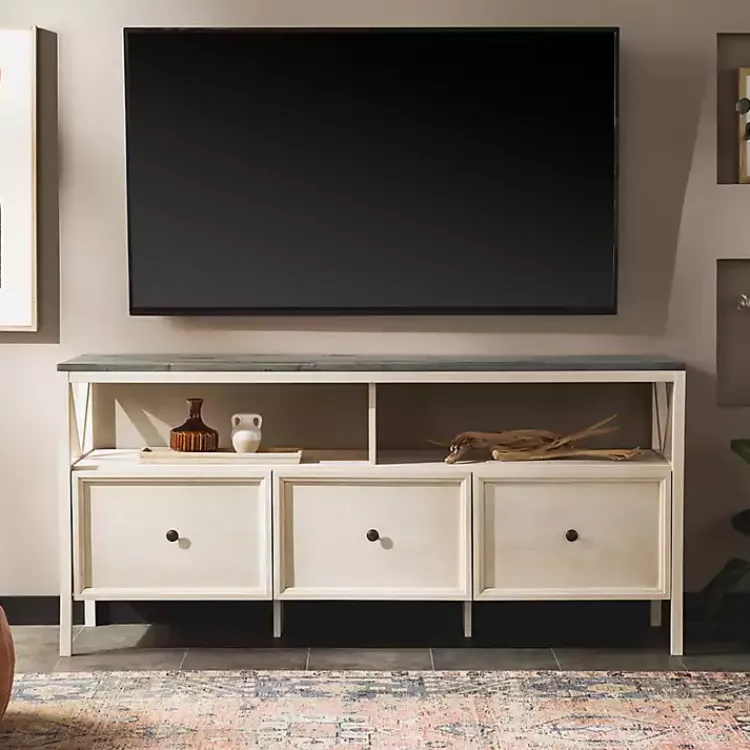 Tv Stands & Media Consoles-Kirklands Home Gray and Whitewashed Wood 3-Drawer Media Cabinet