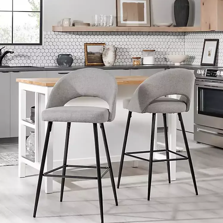 Bar Stools & Counter Height Stools-Kirklands Home Mushroom Upholstered Charli Bar Stools, Set of 2 Gray
