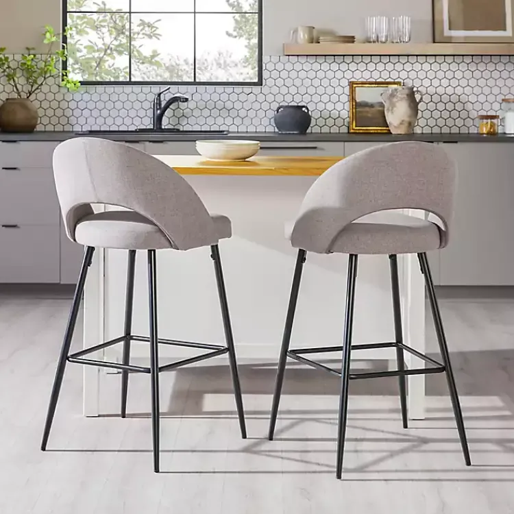 Bar Stools & Counter Height Stools-Kirklands Home Mushroom Upholstered Charli Bar Stools, Set of 2 Gray