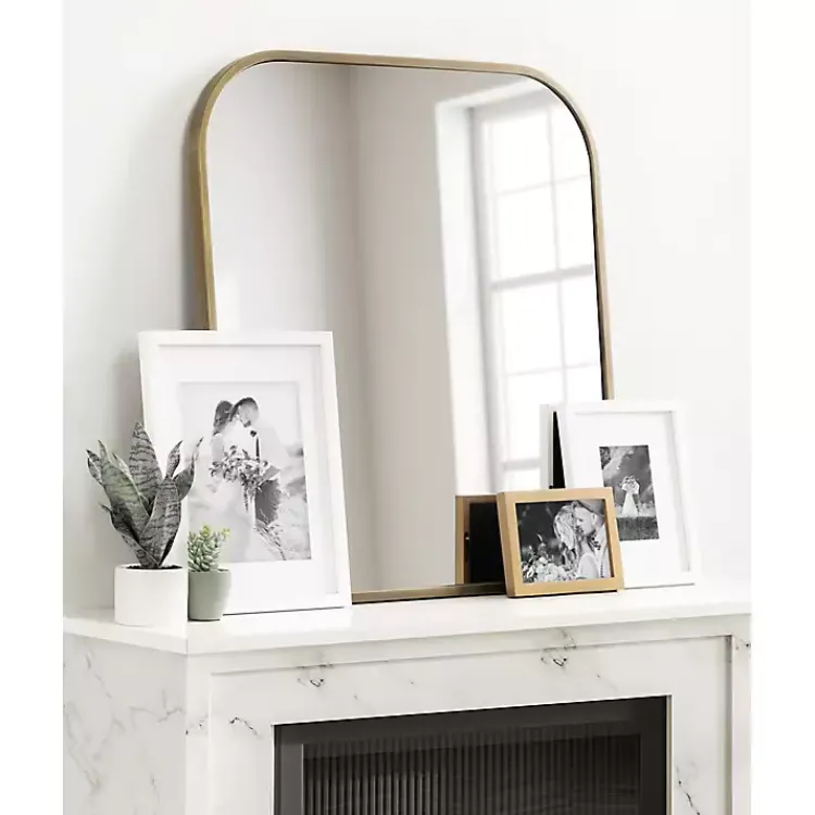 Decorative Mirrors-Kirklands Home Antique Brass Wide Arch Wall Mirror Gold