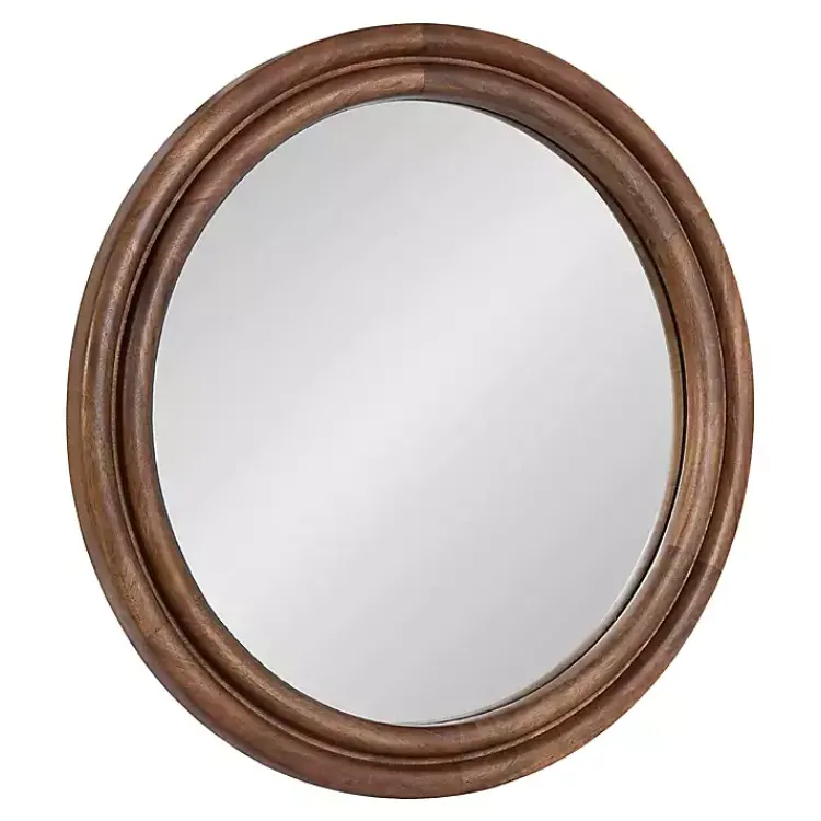 Decorative Mirrors-Kirklands Home Walnut Wood Ribbed Round Wall Mirror