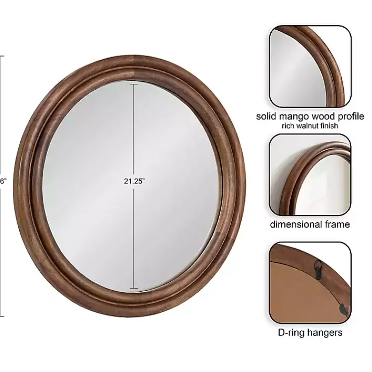 Decorative Mirrors-Kirklands Home Walnut Wood Ribbed Round Wall Mirror