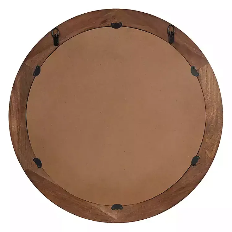 Decorative Mirrors-Kirklands Home Walnut Wood Ribbed Round Wall Mirror