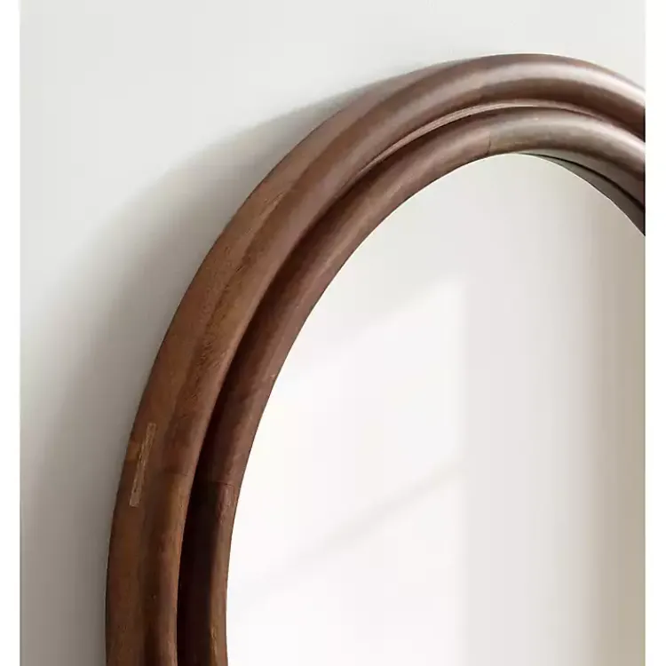 Decorative Mirrors-Kirklands Home Walnut Wood Ribbed Round Wall Mirror