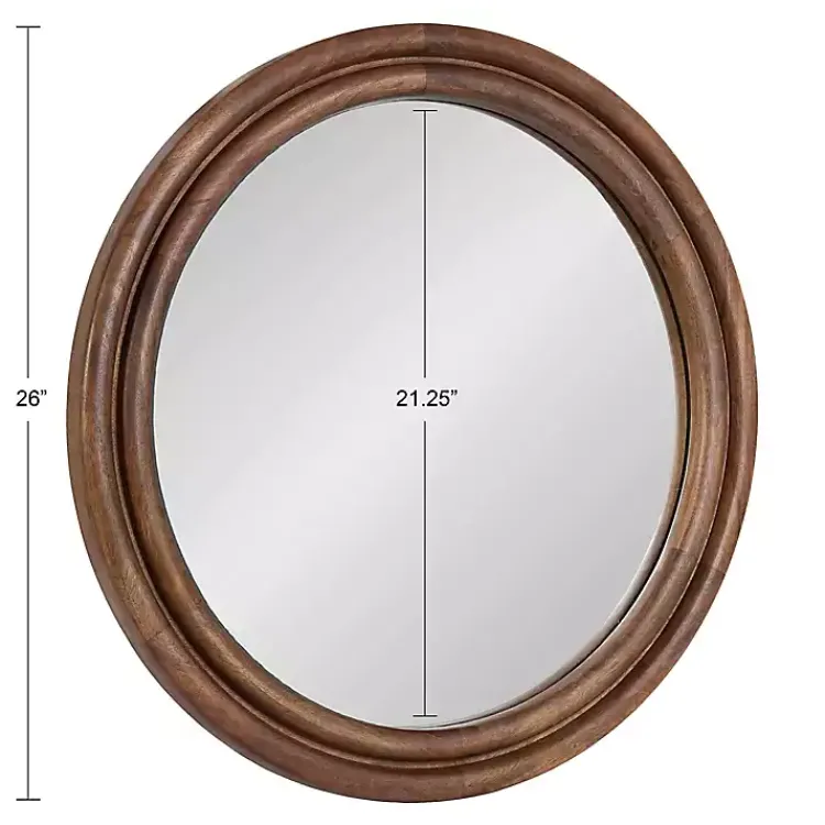 Decorative Mirrors-Kirklands Home Walnut Wood Ribbed Round Wall Mirror