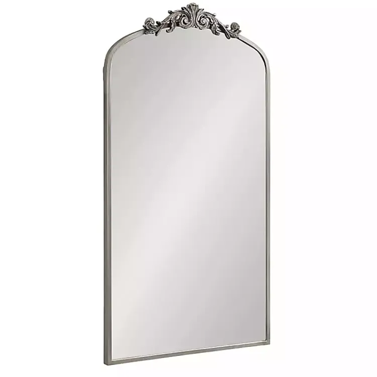 Decorative Mirrors-Kirklands Home Silver Metal Arch Ornate Crown Wall Mirror