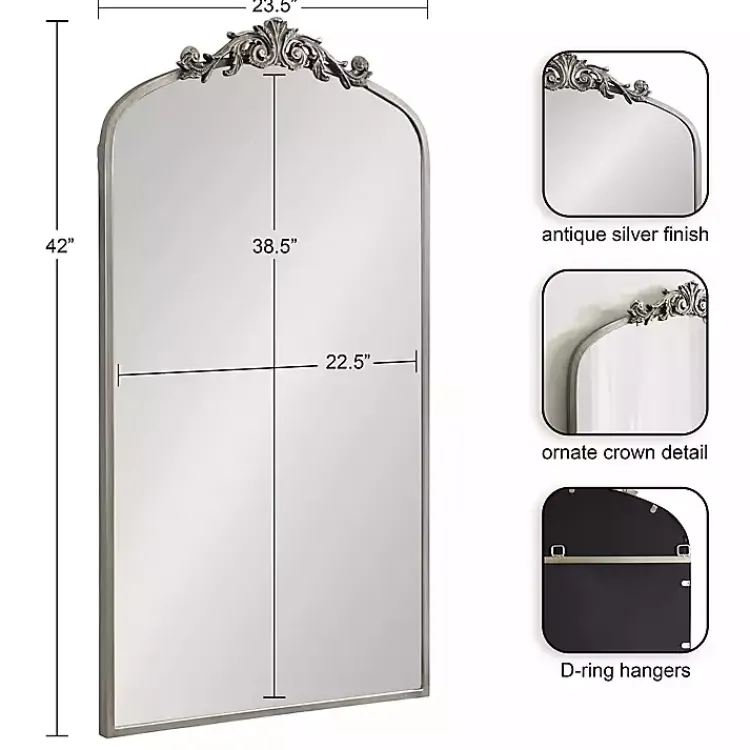 Decorative Mirrors-Kirklands Home Silver Metal Arch Ornate Crown Wall Mirror
