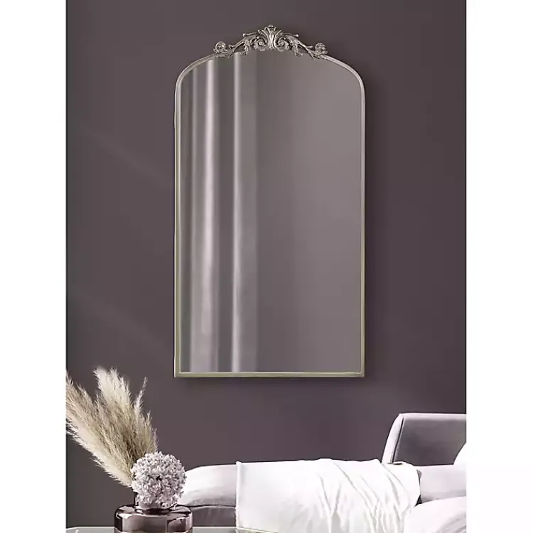 Decorative Mirrors-Kirklands Home Silver Metal Arch Ornate Crown Wall Mirror
