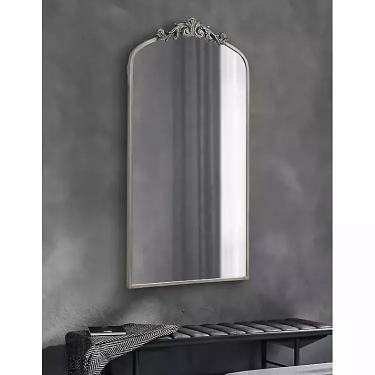 Decorative Mirrors-Kirklands Home Silver Metal Arch Ornate Crown Wall Mirror