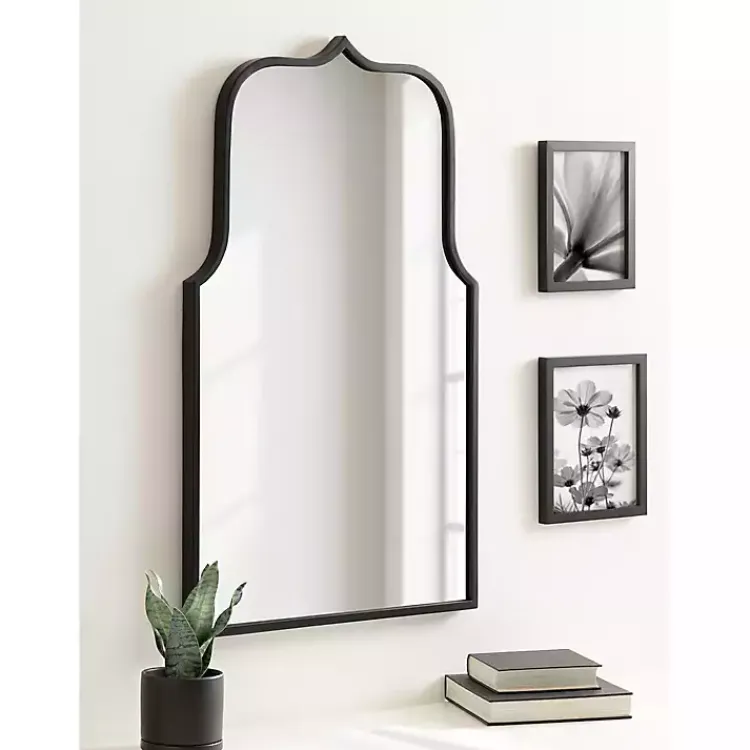 Decorative Mirrors-Kirklands Home Satin Arched Scallop Wall Mirror Black