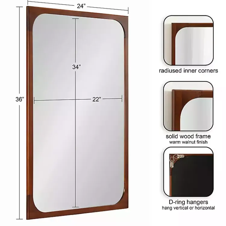 Decorative Mirrors-Kirklands Home Warm Walnut Rounded Rectangle Wall Mirror