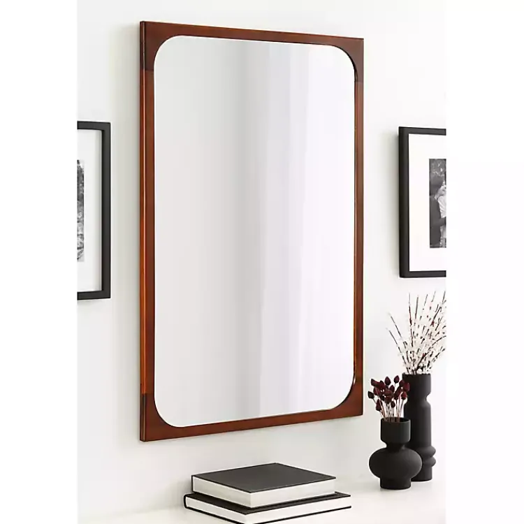 Decorative Mirrors-Kirklands Home Warm Walnut Rounded Rectangle Wall Mirror