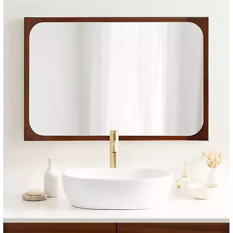Decorative Mirrors-Kirklands Home Warm Walnut Rounded Rectangle Wall Mirror