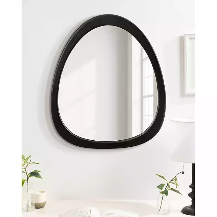 Decorative Mirrors-Kirklands Home Satin Black Asymmetrical Wall Mirror