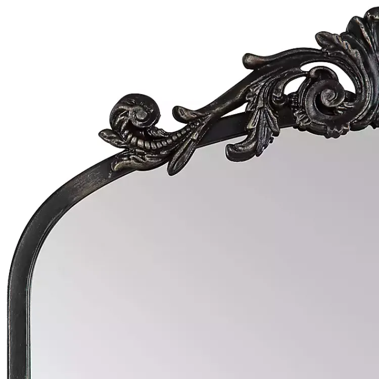 Decorative Mirrors-Kirklands Home Black Arch Ornate Crown Full Length Wall Mirror