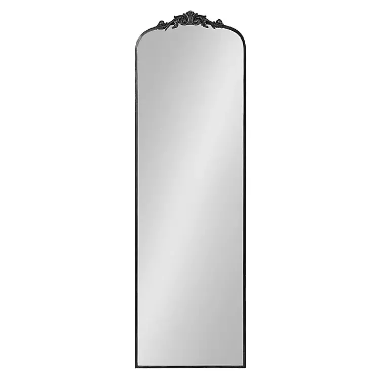 Decorative Mirrors-Kirklands Home Black Arch Ornate Crown Full Length Wall Mirror