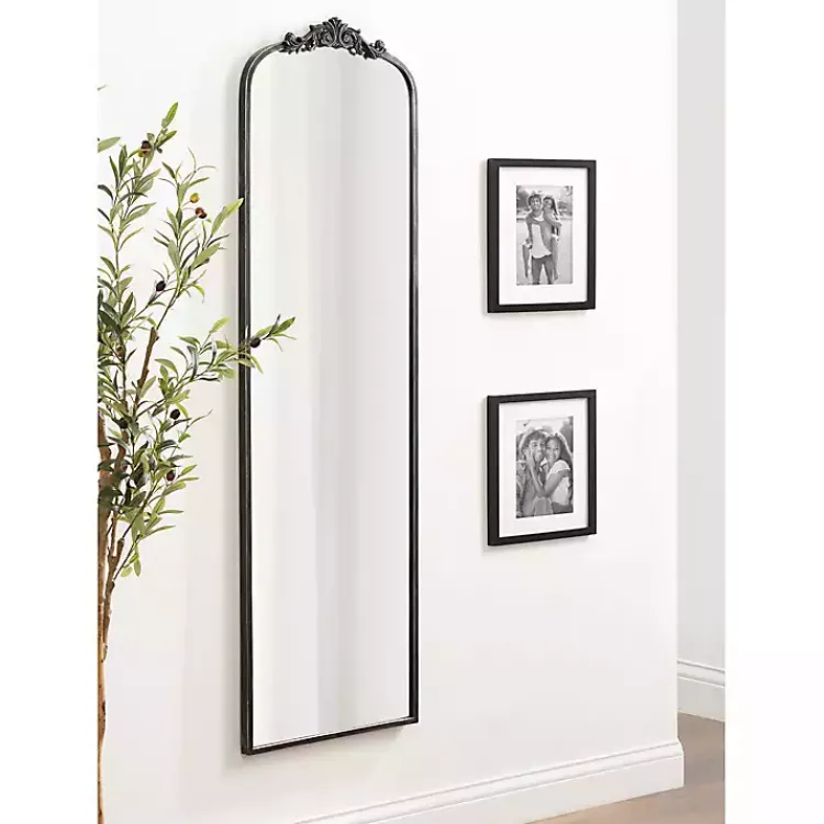 Decorative Mirrors-Kirklands Home Black Arch Ornate Crown Full Length Wall Mirror