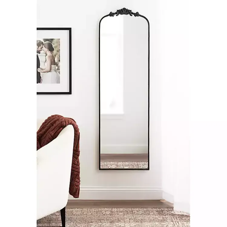 Decorative Mirrors-Kirklands Home Black Arch Ornate Crown Full Length Wall Mirror