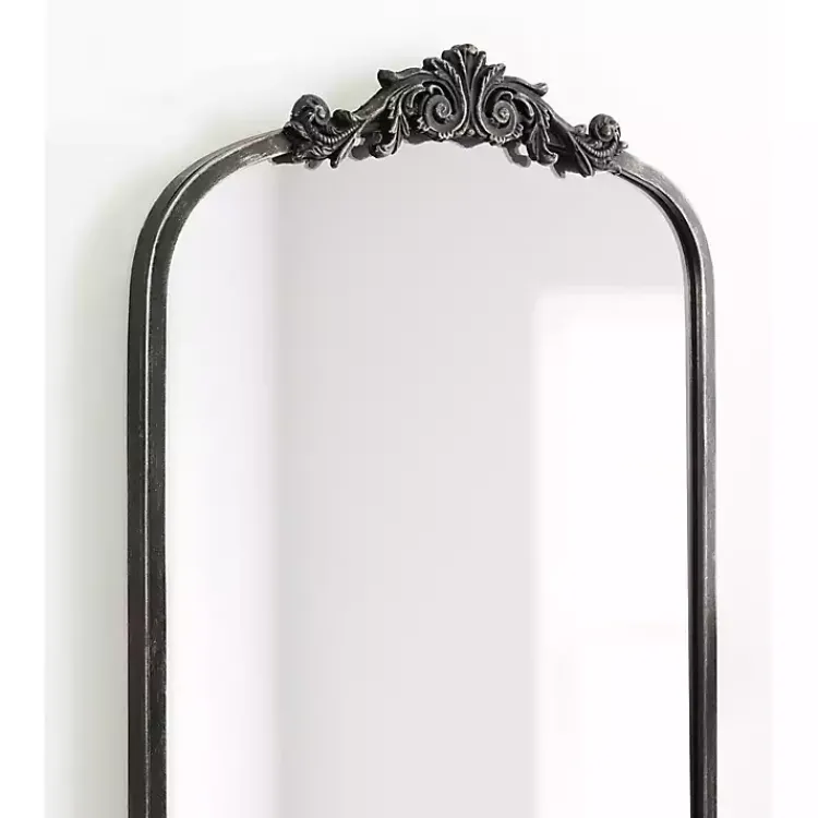 Decorative Mirrors-Kirklands Home Black Arch Ornate Crown Full Length Wall Mirror