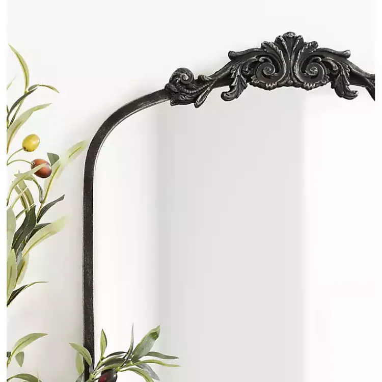 Decorative Mirrors-Kirklands Home Black Arch Ornate Crown Full Length Wall Mirror