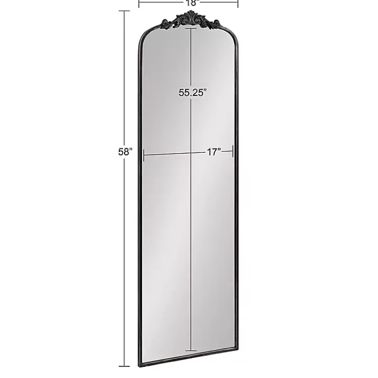 Decorative Mirrors-Kirklands Home Black Arch Ornate Crown Full Length Wall Mirror
