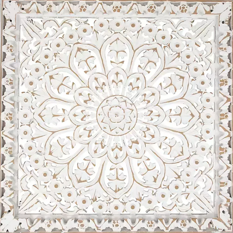 Wall Plaques-Kirklands Home Antique Floral Mandala Square Wall Plaque White
