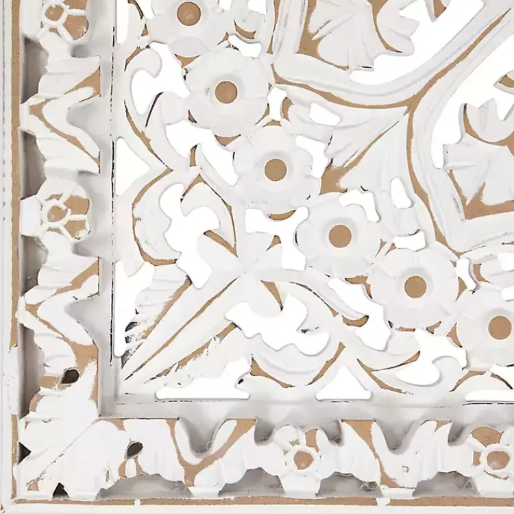 Wall Plaques-Kirklands Home Antique Floral Mandala Square Wall Plaque White