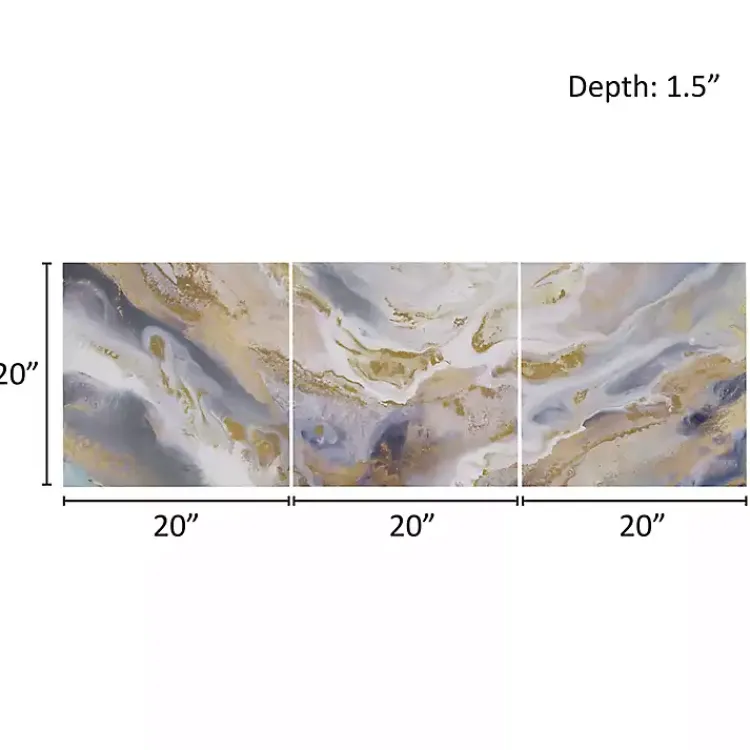 Canvas Art-Kirklands Home Shimmering Symphony Triptych Canvas Art, Set of 3 Blue