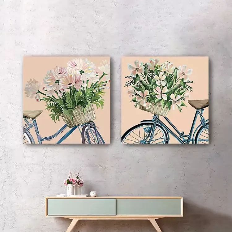 Canvas Art-Kirklands Home Floral Bikes Canvas Art Prints, Set of 2