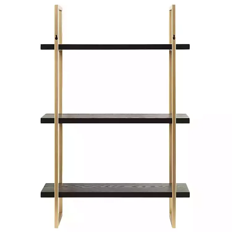 Shelves-Kirklands Home Black Wood and Gold Metal Leigh Wall Shelf