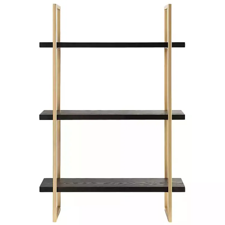 Shelves-Kirklands Home Black Wood and Gold Metal Leigh Wall Shelf