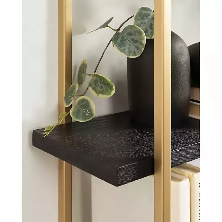 Shelves-Kirklands Home Black Wood and Gold Metal Leigh Wall Shelf