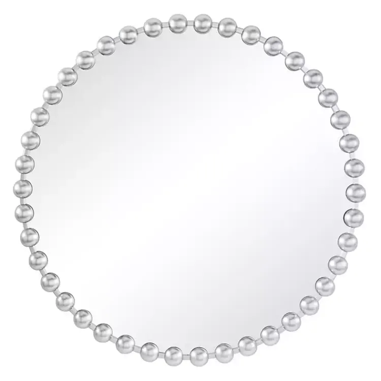 Decorative Mirrors-Kirklands Home Round Silver Beaded Wall Mirror