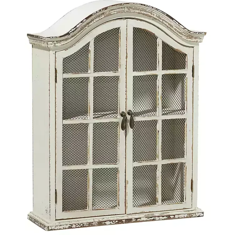 Wall Storage-Kirklands Home Distressed Cream Wood Wall Cabinet