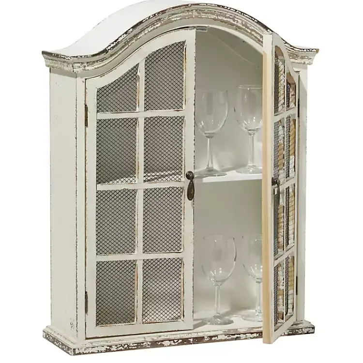 Wall Storage-Kirklands Home Distressed Cream Wood Wall Cabinet