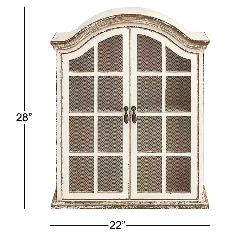 Wall Storage-Kirklands Home Distressed Cream Wood Wall Cabinet