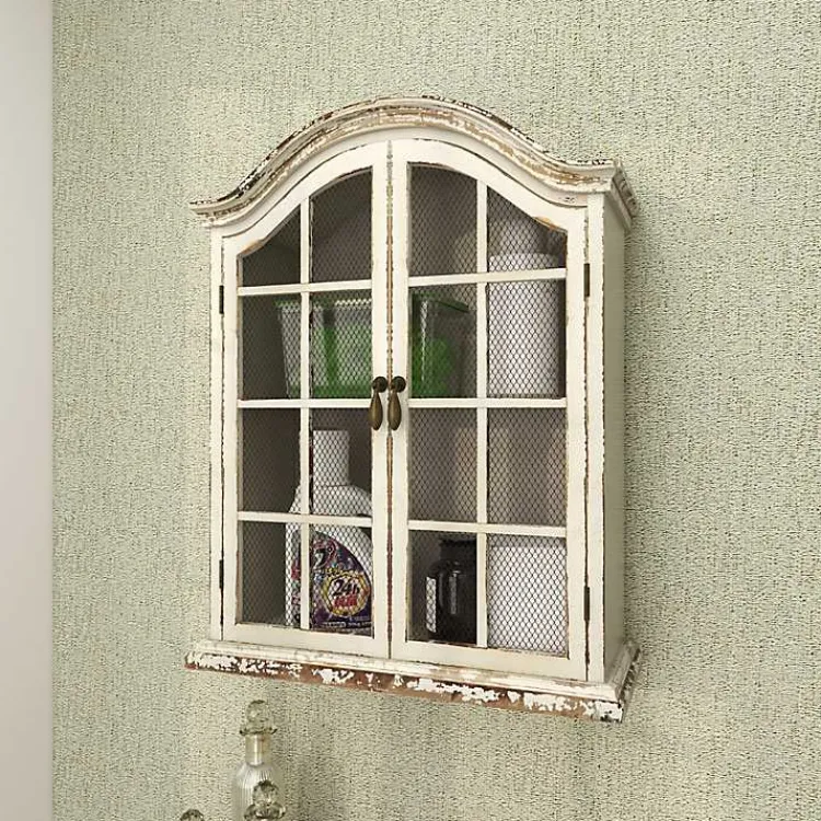 Wall Storage-Kirklands Home Distressed Cream Wood Wall Cabinet