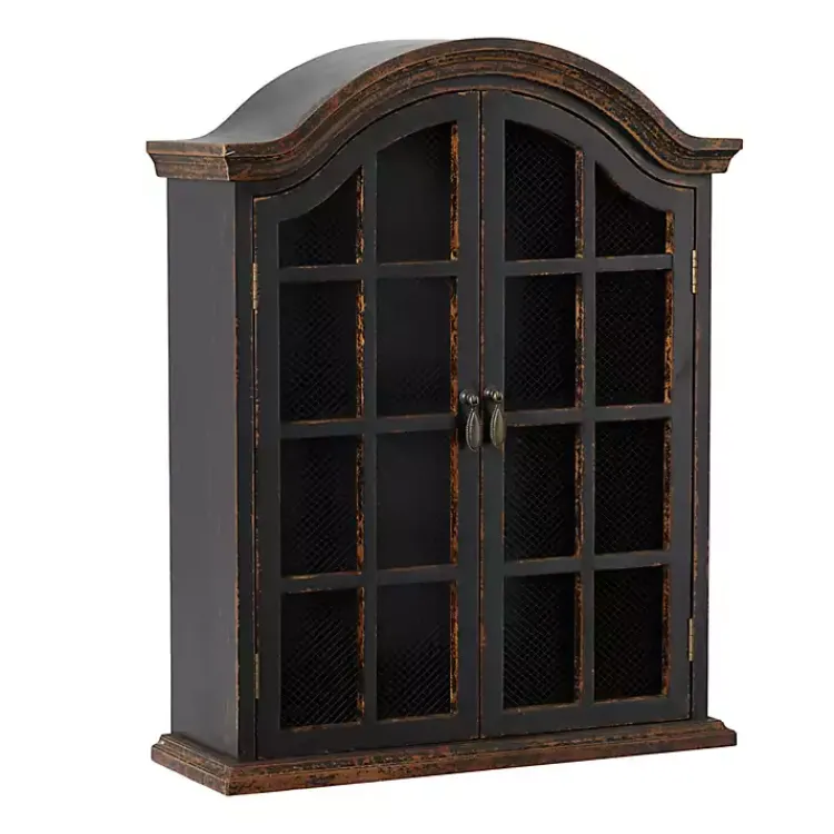 Wall Storage-Kirklands Home Distressed Black Wood Wall Cabinet