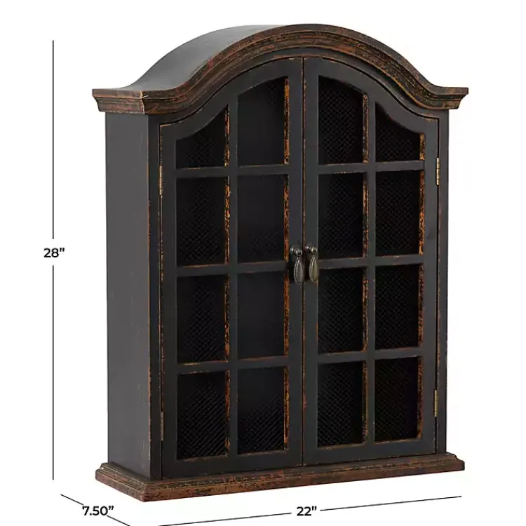 Wall Storage-Kirklands Home Distressed Black Wood Wall Cabinet
