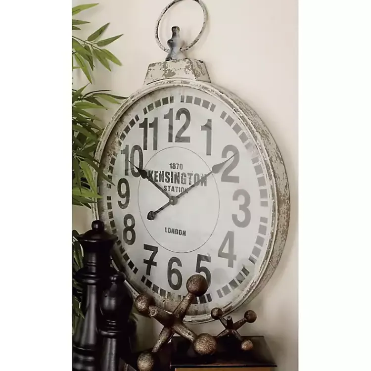Clocks-Kirklands Home Distressed White Pocket Wall Clock