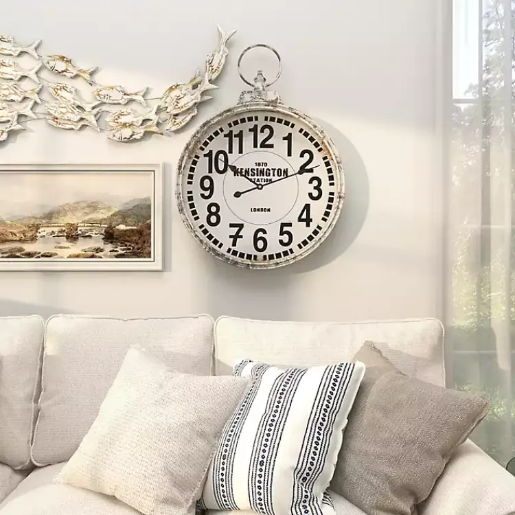 Clocks-Kirklands Home Distressed White Pocket Wall Clock